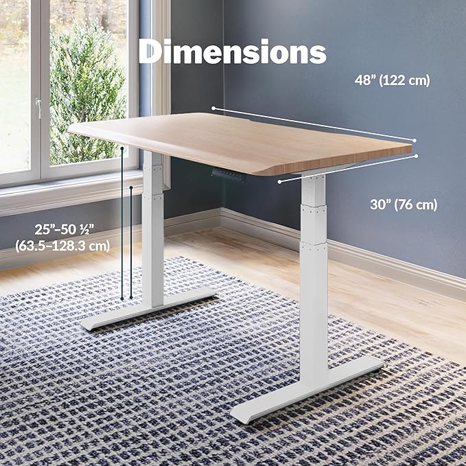 Vari ComfortEdge 48x30 Inch Electric Standing Desk – Height Adjustable Sit Stand VariDesk with Memory Presets, Sloped Edge, 220 LB Capacity + Tool-Free Assembly (Light Wood)
