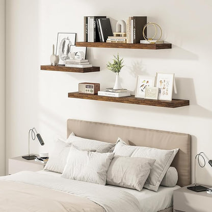 Vivelove 12" Deep Floating Shelves 47.2" Long, Wall Shelves for Living Room Bedroom Bathroom Kitchen Laundry Room, Farmhouse Rustic Shelves for Home Decor, 47.2" X 12" X 2" Set of 2, Rustic Brown