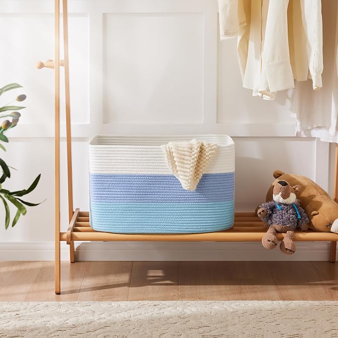 Artfeel Blanket Basket,Rectangle Woven Baskets for Storage,30L Laundry Basket for Decorative Nursery Blanket,Toys,Dirty Clothes and Magazine in Shelves,Baby Room,and Living Room