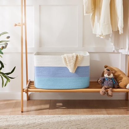 Artfeel Blanket Basket,Rectangle Woven Baskets for Storage,30L Laundry Basket for Decorative Nursery Blanket,Toys,Dirty Clothes and Magazine in Shelves,Baby Room,and Living Room
