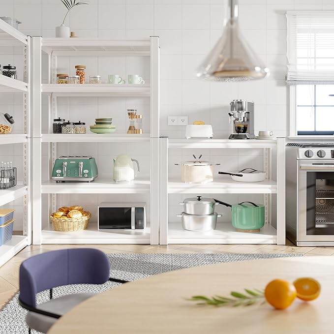 Raybee Garage Shelving, 72" H Storage Shelves, 2000LBS Metal Shelving Heavy Duty, White Shelves Metal Shelf for Closet Pantry Kitchen 72" H x 31.8" W x16.4 D
