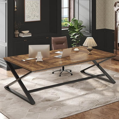IBF Rustic Large Desk for Home Office, 78.7" Extra Long Computer Desk, Wood Metal Wide Work Desk for Study Writing, Farmhouse Dual Monitor Workstation Gaming Desk Computer Table, Rustic Brown