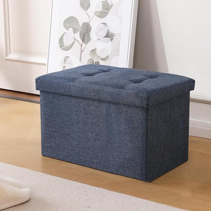 CUYOCA Storage Ottoman Cube Small Footrest Foldable Seat Foot Stools Square Tufted Ottoman Linen Black