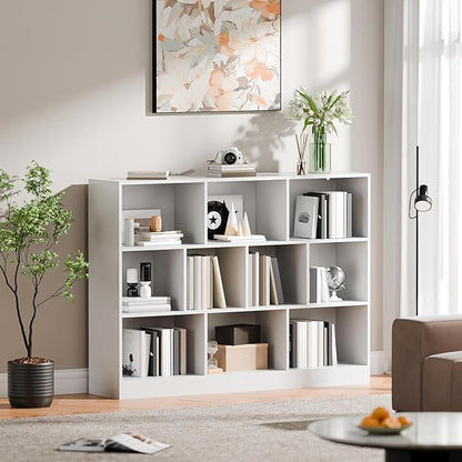 Cozy Castle White Bookshelf, 3-Tier Open Shelf Bookcase, 10 Cube Storage Organizer with Anti-Tilt Device for Bedroom, Living Room, 55.11" W x 11.61“D x 40.94“H