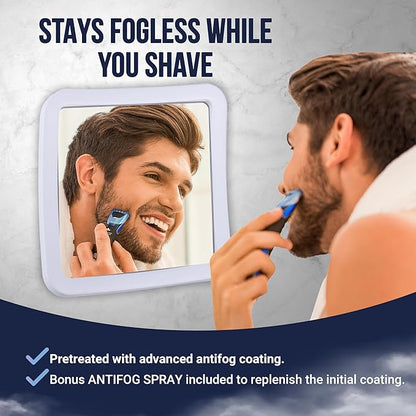 MIRRORVANA Fogless Shower Mirror with 360° Suction Cup - Anti Fog & Mist Free Shatterproof Shaving Mirror for Bathroom - 16cm x 16cm (Pure White)