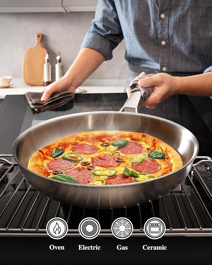 Tri-Ply Stainless Steel Frying Pans Set,PFOA&PTFE Free Skillets,Chef's Pan Set(8+10+12inch) Frying Pans for cooking,Induction Cookware Sets,Dishwasher and Oven Safe