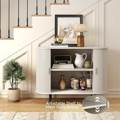 ONBRILL 40" Sideboard Buffet Cabinet with Storage, Storage Cabinet with Sliding Door & Adjustable Shelf, Modern Accent Coffee Bar Console Table for Kitchen, Entryway, Natural White