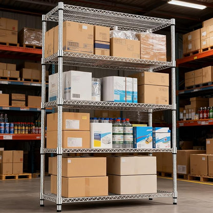 M MZG 5 Tiers Shelf Metal Storage Shelves 3300 lbs Steel Storage Shelving Utility Shelving Unit Steel Organizer Wire Rack for Home,Kitchen,Office,Garage Chrome 17.7" D x 47.2" W x 70.3" H