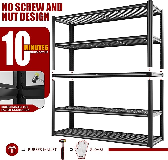 VDEVY 48" W x 72" H x 24" D Garage Shelving Heavy Duty,5 Tier Adjustable Metal Shelves Storage Rack,3030 LBS Large Industrial Shelving Unit for Basement,Warehouse,Garage Organization