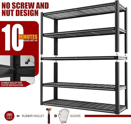 VDEVY 48" W x 72" H x 24" D Garage Shelving Heavy Duty,5 Tier Adjustable Metal Shelves Storage Rack,3030 LBS Large Industrial Shelving Unit for Basement,Warehouse,Garage Organization