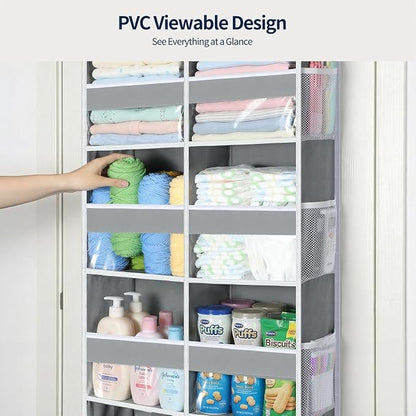 Yecaye Over The Door Organizer, 5 Tier Extra Large Behind Door Storage of 10 Compartments, 80lbs Heavy Duty Door Organizer Hanging with Clear Window for Closet Bedroom Pantry Bathroom, Grey