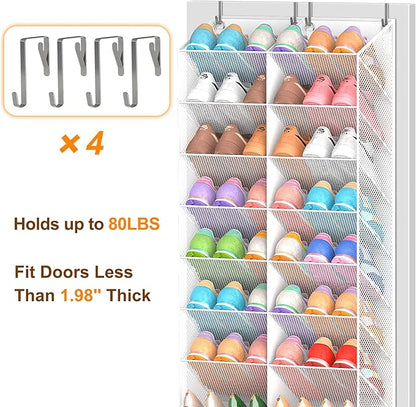 UVIAHOMI Over the Door Shoe Organizer for 20-30 Pairs, 10-Tier, White