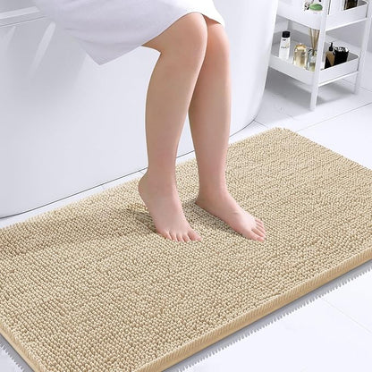 OLANLY Bathroom Runner Rugs 44x24, Extra Soft Absorbent Chenille Bath Rugs, Rubber Backing Quick Dry, Machine Washable Long Bath Mats for Bathroom Floor, Tub and Shower, Home Decor Accessories, Beige