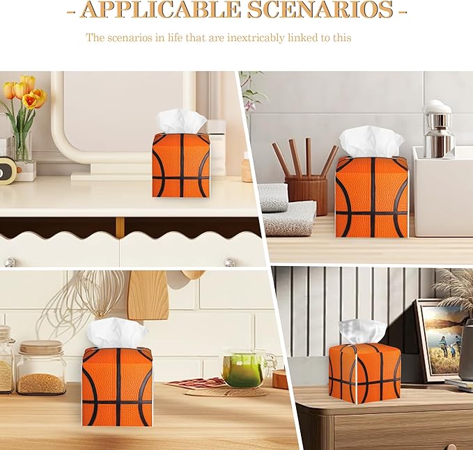 Basketball Tissue Box Cover Holder, Leather Tissue Case Holder Facial Paper Organizer Decorative for Tabletop Night Stands Desk Bathroom Kitchen Car Office Home Decor