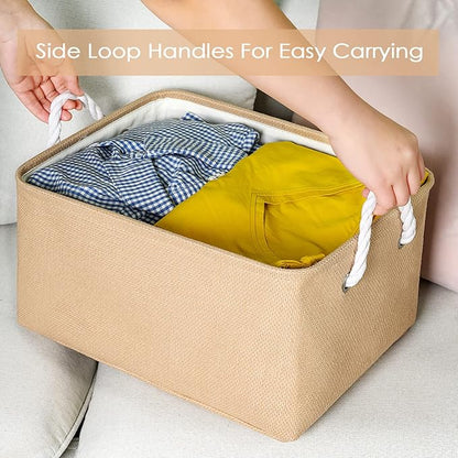 TheWarmHome Large Storage Basket - Fabric Storage Baskets for Organizing Shelves, Collapsible Storage Bin Organizer for Closet Bookself Laundry Dog Toy Home Organization, Decorative Beige Basket Gift