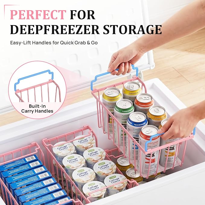 SUNALLY Stackable Storage Bins 4 Pcs Wire Baskets for Pantry Organizers and Storage, Vegetable Fruit Storage Basket for Countertop Organizer,Kitchen Baskets for Onion Potato Snack Cans Storage,Pink