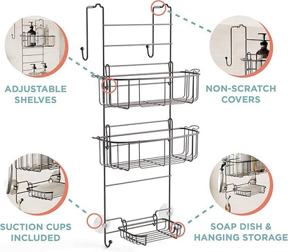 Zenna Home Shower Caddy Hanging Over the Shower Door Organizer, Stainless Steel Rack with 2 Shelves and Built in Hooks, Bathroom Organizer Shelf for Inside Shower, Heritage Bronze