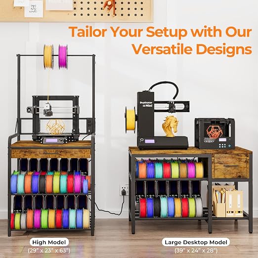 3D Printer Stand with Power Hub and Top Storage Shelf – Heavy Duty X-Bracket Stability, 3-Tier Storage & Tool Organizer for Workshop and Office