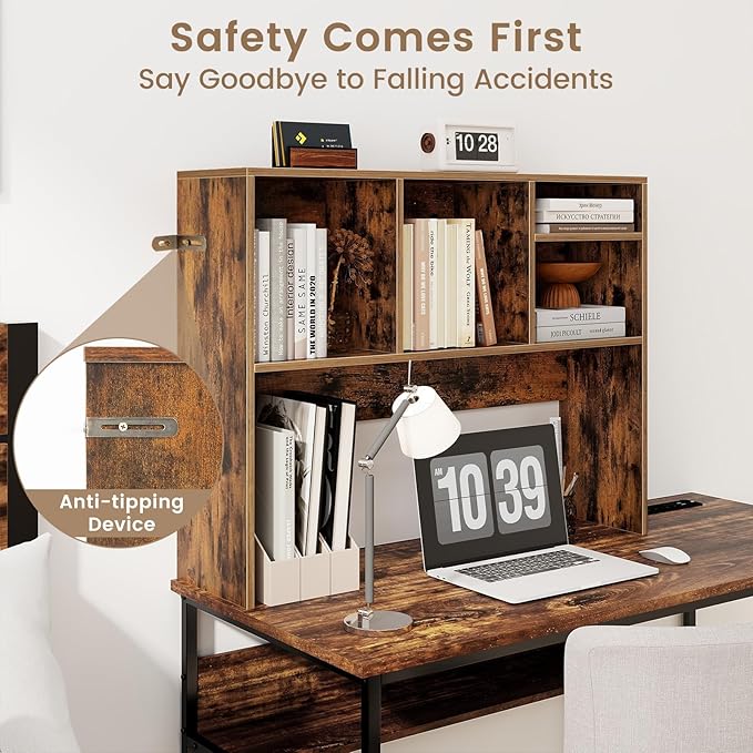 LDAILY Desktop Bookshelf, 2-Tier Office Desk Shelf Organizer with 4 Shelves, 37’’L Wood Storage Rack Display Shelf for Computer Desk, Office, Dorm, Bedroom (Coffee)