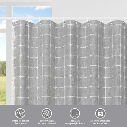 MitoVilla Boho Farmhouse Shower Curtain Set 72 x 78, Tan Brown 78 inch Long Polyester Linen Tassel Fabric Shower Curtain Set for Chic Cottagecore French Rustic Bathroom Decor