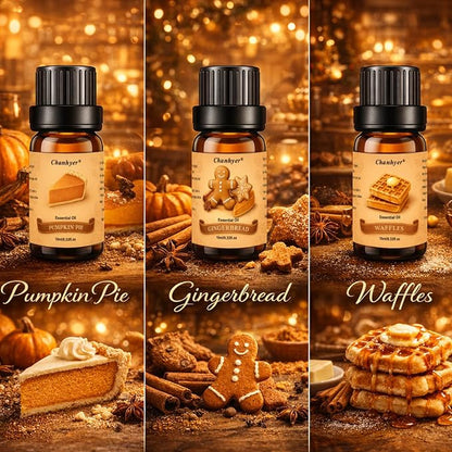 Bakery Essential Oils Set for Diffusers 6x10ml-Chocolate Cookies,Vanilla Cake,Cinnamon Rolls,Pumpkin Pie,Gingerbread,Waffles,Fragrance Oils for Candle&Soap Making