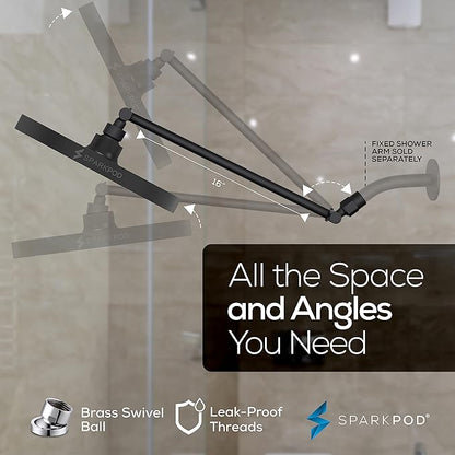 SparkPod Round Rain Shower Head with Extension Arm - Height Adjustable Shower Head with High Pressure Performance - Easy 1-Minute Installation (16" Arm Extension, Midnight Black Matte)