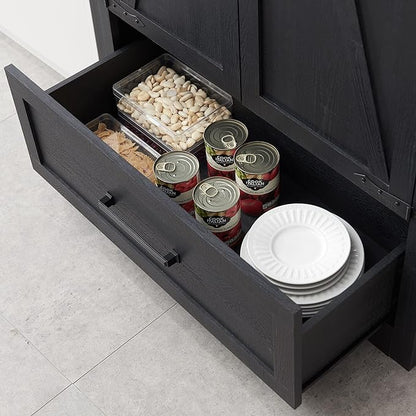Farmhouse Kitchen Pantry Cabinet - 72" Tall Large Wood Kitchen Storage Cabinets with Adjustable Shelves & 2 Barn Doors & Drawer, Versatile Storage for Dining Room, Bathroom, Living Room, Antique Black | Large, Adjustable Shelves, 2 Barn Doors, Drawer, ...