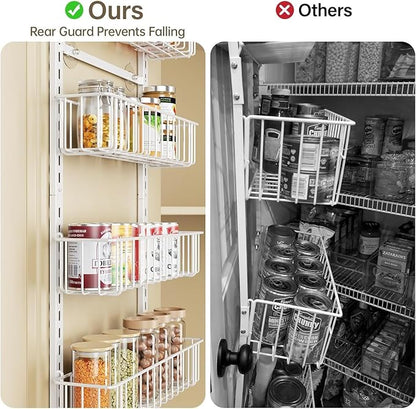 Delamu Adjustable Cabinet Door Organizer, 8-Tier Hanging Spice Rack Organizer, Metal Over the Door Pantry Organizer, Pantry Organizers and Storage Shelves for Kitchen Bathroom Laundry Room, White