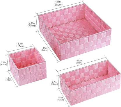Posprica Woven Storage Baskets for Organizing, Small Baskets Cube Bin Container Tote Organizer Divider for Drawer, Closet, Shelf, Dresser, Set of 4(Pink)