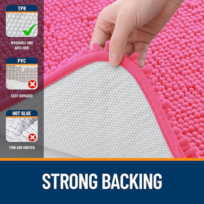 OLANLY Toilet Rugs U-Shaped 24x24, Extra Soft Absorbent Chenille Contour Bathroom Rugs for Toilet, Dry Quickly, Machine Washable, Non-Slip Bath Mat, Hot Pink