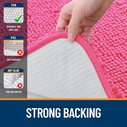 OLANLY Large Bathroom Rugs 47x32, Extra Soft Absorbent Chenille Bath Rugs, Rubber Backing Quick Dry, Machine Washable Bath Mats for Bathroom Floor, Tub and Shower, Home Decor Accessories, Hot Pink