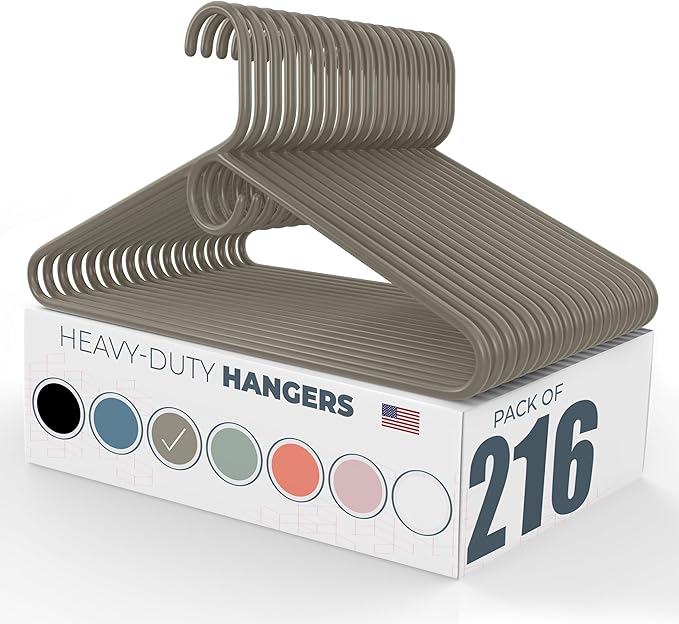 Neaties Heavy Duty Clothes Hangers 100+ Pack (216 Count) – Made in The USA – 8lb Capacity Plastic Hangers for Adult Clothing – Durable for Pants, Coats, Jackets, or Jeans – Gray