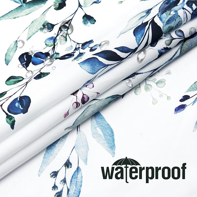 Gibelle Extra Long Shower Curtain 72 x 84, Blue Floral Shower Curtain for Bathroom, Watercolor Plant Eucalyptus Leaves Fabric Shower Curtain Set