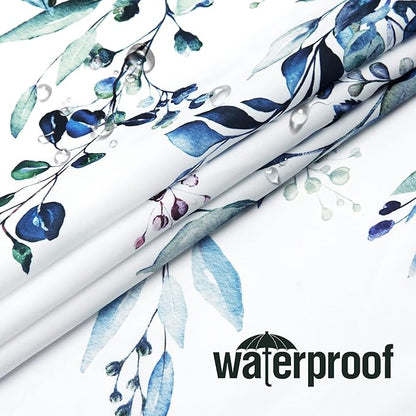 Gibelle Extra Long Shower Curtain 72 x 84, Blue Floral Shower Curtain for Bathroom, Watercolor Plant Eucalyptus Leaves Fabric Shower Curtain Set