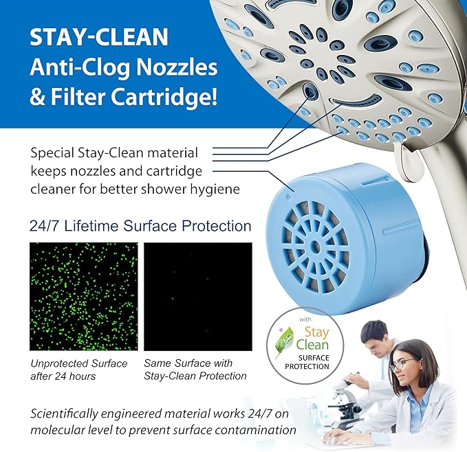 AquaCare Magneton 8-setting Magnetic Docking Hand Shower with Built-in Shower Filter - ON/OFF Filtration Modes, Instant Cartridge Reload, Stay-Clean KDF Cartridge, 6 ft. Steel Hose, Satin Nickel