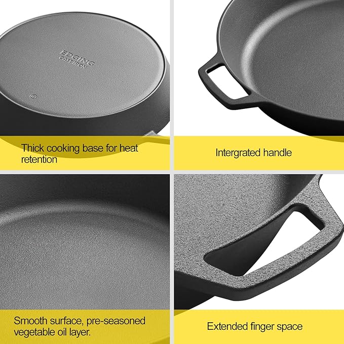 Pre-Seasoned Large Cast Iron Skillet 17 Inch, Dual Handle Outdoor Camping Frying Pan, Pizza Pan, Use for Grill, Stovetop, Induction, Oven Safe Cookware