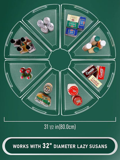 JEISSLIA Lazy Susan Cabinet Organizer Bins for 26"/ 28"/ 32" Diameter Corner Organizer, Plastic Cabinet Storage Bin, 1/8 Wedge - Food Safe, BPA Free, with Non-Slip Pads (for 32" Diameter, 8 Pack)