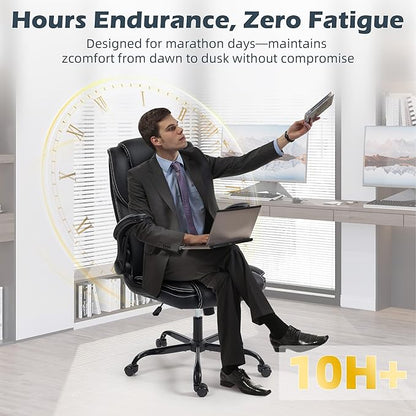 Office Chair - Executive Leather High Back Office Desk Chair with Rocking Function - Ergonomic Breathable Comfortable Wide Swivel Rolling Gaming Computer Chair with Flip-up Armrests & Lumbar Support