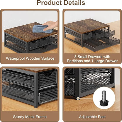Coffee Pod Holder For Counter, 3 Pull-Out 72 K-Cup Holder Drawer, Wooden Cafe Pods Storage Organizer with Sliding Drawers for Coffee Station, Home, Kitchen, Office, Dorm (Antique Finish)