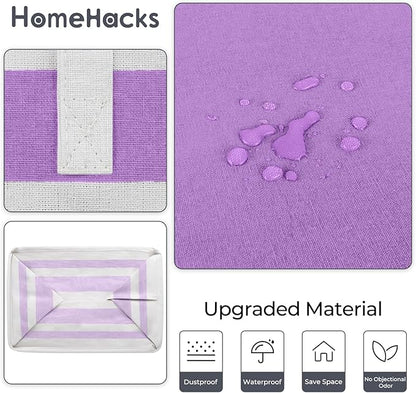 HomeHacks 2 Pack Large Laundry Baskets, Waterproof, Freestanding Laundry Hampers, Collapsible Clothes Hamper with Reinforced Handles in Laundry, College Dorm, Bathroom, Bedroom (Purple, 88Lx2)