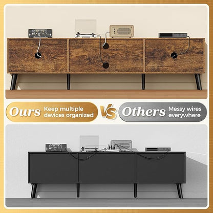 SUPERJARE 70.9 Inch TV Stand for 65, 75 Inch TV, Entertainment Center with Adjustable Shelf, 2 Cabinets, TV Console Table, Media Console, Solid Wood Feet, Cord Holes, for Living Room, Rustic Brown