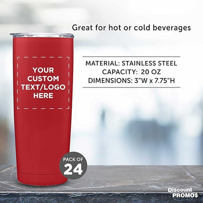 Custom Pipette Stainless Steel Coffee Tumblers 20 oz. Set of 24, Personalized Bulk Pack - Double Wall, Perfect for Coffee, Hot Cocoa, Other Hot & Cold Beverages - Red