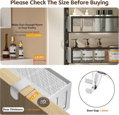 6-Tier Over The Door Pantry Organizer with Mesh Baskets, Adjustable & Stable Hanging Spice Rack for Kitchen, Bathroom, Bedroom, and Baby Essentials Storage (16" W 6-Tiers, Black)