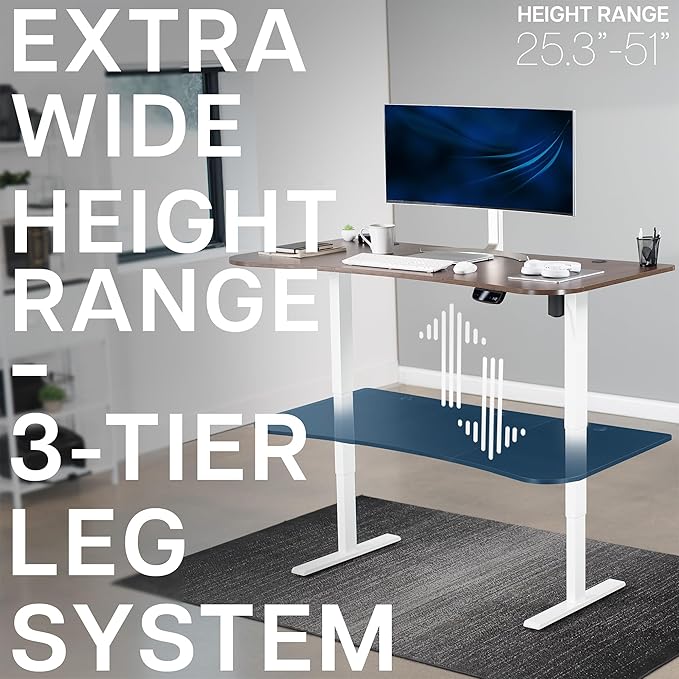VIVO Electric 63 x 32 in Standing Desk, Memory Height Adjustment, 176 lb Frame Support, 2E Series, Dark Walnut Top White Frame, DESK-KIT-2EWD