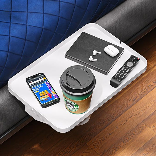 Modern Innovations Large White Bedside Shelf for Bed, 1 Count Clip On Nightstand with Cup Holder and Cord Holder, College Dorm Bunk Bed Shelf for Top Bunk or Kids Bedroom