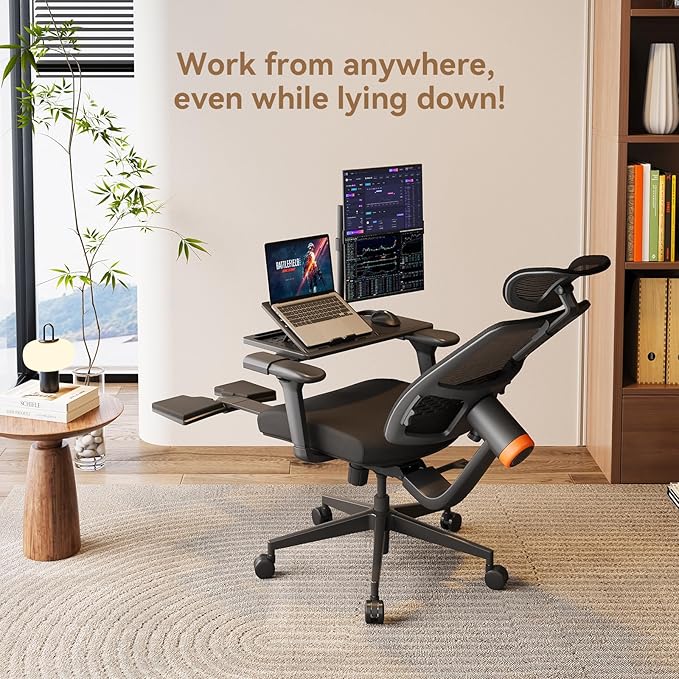 Newtral Ergonomic Mesh Office Chair with with Adaptive Lumbar Support, High Back Desk Computer Chair with 4D Adjustable Armrest, 136° Tilt Lock, Adjustable Seat Depth & Height(with Laptop Tray, Black)