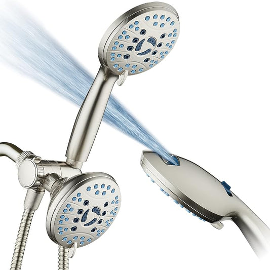 Hotel Spa AquaCare As-Seen-On-TV High Pressure 48-setting Rain & Handheld 3-way Shower Head Combo - Anti-clog Nozzles/Tub, Tile & Pet Power Wash/Extra Long 6 ft. Hose/Satin Nickel Finish