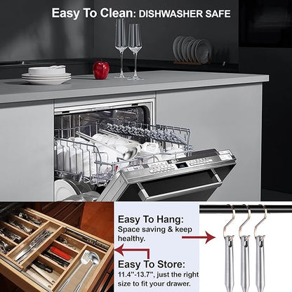 NIITAWH Stainless Steel Kitchen Utensils 13 PCS Metal Set, Solid and Slotted Spoon, Fork, Spatula, Ladle, Skimmer, Slotted Spatula Tunner, Spaghetti Large Spoon, Meat Fork, Masher, Whisk, Tongs