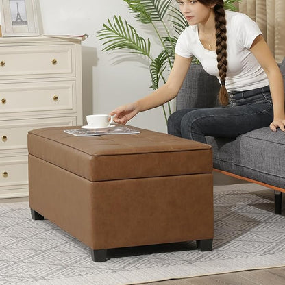 Homebeez 40" Faux Leather Storage Ottoman Bench, End of Bed Bench, Upholstered Bench with Storage for Living Room,Bedroom,Entryway (40" Caramel Brown)