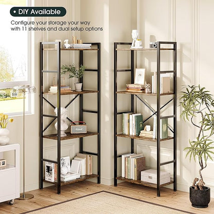 GRUSIGN Triple 4 Tier Book Shelf, Modern Bookcase Shelf, Freestanding Large Display Shelves for Living Room/Office/Garage, Stable Large Bookshelf with Storage for Books/Lego/Plants, Rustic Brown